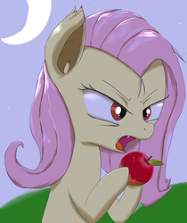 Size: 1081x1288 | Tagged: safe, artist:dambitail, fluttershy, g4, apple, female, flutterbat, race swap, solo