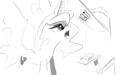 Size: 1280x782 | Tagged: safe, artist:darkflame75, princess luna, lunadoodle, g4, female, ftl, monochrome, solo, spaceship