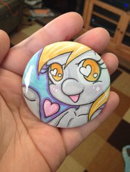 Size: 774x1032 | Tagged: safe, artist:matteglaze, derpy hooves, pegasus, pony, g4, button, female, heart, mare, pin, wingding eyes