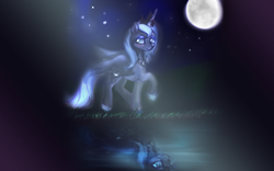 Size: 1440x900 | Tagged: safe, artist:lunaltaria, princess luna, g4, female, moon, night, reflection, s1 luna, solo, water