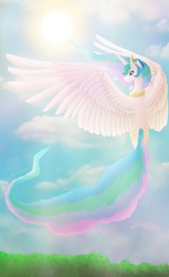 Size: 2190x3585 | Tagged: safe, artist:5fox55, princess celestia, g4, both cutie marks, female, flying, high res, large wings, solo, sun