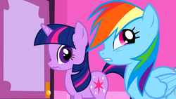Size: 1366x768 | Tagged: safe, screencap, rainbow dash, twilight sparkle, g4, suited for success