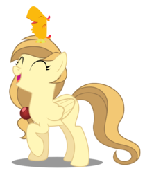 Size: 984x1175 | Tagged: safe, artist:ariaannaa, oc, oc only, oc:alice goldenfeather, pegasus, phoenix, pony, g4, happy, phoenix chick, raised hoof, simple background, sitting on head, solo, transparent background, vector