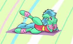Size: 1600x960 | Tagged: safe, alternate version, artist:naivintage, oc, oc only, oc:spearmint, pony, 80s, clothes, crossdressing, earring, eyeshadow, leotard, piercing, solo