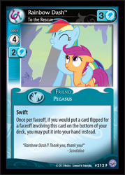 Size: 360x503 | Tagged: safe, enterplay, rainbow dash, scootaloo, absolute discord, g4, my little pony collectible card game, ccg, scootalove