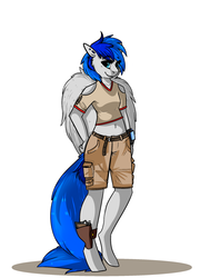 Size: 1280x1617 | Tagged: safe, artist:blah-blah-turner, oc, oc only, oc:sapphire sights, anthro, fallout equestria, anthro oc, belt, cargo shorts, clothes, commission, hand on hip, midriff, pipbuck, shorts, smiling, tank top