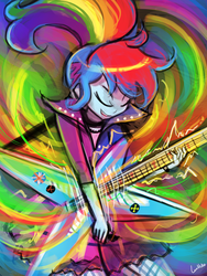 Size: 720x960 | Tagged: safe, artist:lumineko, rainbow dash, equestria girls, friendship through the ages, g4, 30 minute art challenge, alternate hairstyle, clothes, eyes closed, female, guitar, open mouth, solo