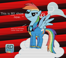 Size: 2205x1936 | Tagged: safe, artist:dazed-and-wandering, rainbow dash, pegasus, pony, g4, backwards cutie mark, clothes, cloud, crossover, on a cloud, persona, persona 4, shadow, solo, standing on a cloud, uniform, wonderbolts uniform