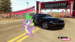 Size: 1280x720 | Tagged: safe, artist:equestianracer, spike, g4, car, ford, ford mustang, forza horizon, itasha, male, shelby, shelby gt500 mustang, solo