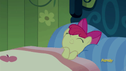 Size: 853x480 | Tagged: safe, screencap, apple bloom, earth pony, pony, bloom & gloom, g4, season 5, adorabloom, animated, bed, c:, cute, female, filly, gif, loop, on back, open mouth, sleeping, smiling, snoring, solo