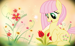 Size: 1920x1200 | Tagged: safe, artist:slb94, artist:sunley, fluttershy, posey, earth pony, pony, g4, female, flower, mare, tulip, wallpaper