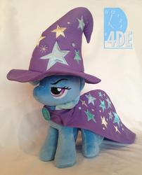 Size: 591x732 | Tagged: safe, trixie, pony, unicorn, g4, 4de, cape, clothes, hat, irl, lidded eyes, photo, plushie, solo, trixie's cape, trixie's hat