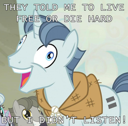 Size: 1041x1024 | Tagged: safe, party favor, g4, my little pony: friendship is magic, the cutie map, die hard, exploitable meme, i didn't listen, image macro, meme, wat