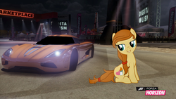 Size: 1280x720 | Tagged: safe, artist:equestianracer, oc, oc only, oc:cream heart, earth pony, pony, car, earth pony oc, female, forza horizon, koenigsegg, koenigsegg agera r, mare, solo, video game