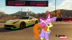 Size: 1280x720 | Tagged: safe, artist:equestianracer, carrot top, golden harvest, g4, car, fancy, female, ferrari, ferrari f12 berlinetta, forza horizon, solo