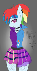 Size: 767x1450 | Tagged: safe, artist:magical disaster, rainbow dash, anthro, friendship through the ages, g4, 30 minute art challenge, alternate hairstyle, breasts, clothes, female, rainbow punk, skirt