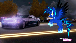 Size: 1280x720 | Tagged: safe, artist:equestianracer, oc, oc only, car, chevrolet, chevrolet camaro, forza horizon, night, solo