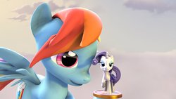 Size: 1191x670 | Tagged: safe, artist:the-lunar-brony, rainbow dash, rarity, g4, 3d, amiibo, female, lesbian, ship:raridash, shipping, source filmmaker, trophy, wind