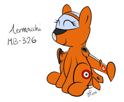 Size: 820x674 | Tagged: safe, artist:goldenpansy, oc, oc only, original species, plane pony, pony, aermacchi, cute, eyes closed, italy, jet trainer, plane, roundel, sitting, smiling, solo
