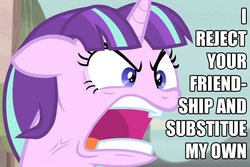Size: 800x535 | Tagged: safe, edit, edited screencap, screencap, starlight glimmer, pony, g4, the cutie map, adam savage, angry, caption, i reject your reality and substitute my own, image macro, meme, misspelling, mythbusters, ragelight glimmer, shut up twilight, the dungeonmaster