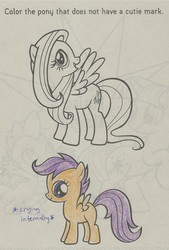 Size: 1186x1759 | Tagged: safe, fluttershy, scootaloo, spike, twilight sparkle, g4, coloring book, crying inside, irl, photo