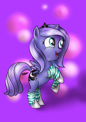 Size: 2480x3507 | Tagged: safe, artist:cwossie, princess luna, g4, clothes, ear fluff, female, filly, high res, rearing, smiling, socks, solo, striped socks, woona