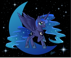 Size: 8156x6669 | Tagged: safe, artist:duskie-06, princess luna, g4, absurd resolution, crying, female, moon, raised hoof, solo, spread wings, stars, tangible heavenly object