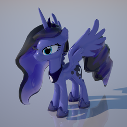 Size: 2600x2600 | Tagged: safe, artist:duskie-06, princess luna, alicorn, pony, g4, 3d, female, high res, mare, reflection, solo, spread wings