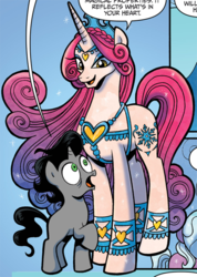 Size: 426x600 | Tagged: safe, idw, official comic, king sombra, princess amore, crystal pony, pony, fiendship is magic #1, g4, my little pony: fiendship is magic, spoiler:comic, colt, colt sombra, open mouth, raised hoof, smiling, wide eyes, younger