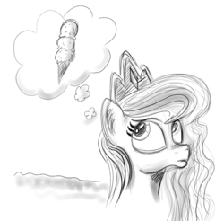 Size: 593x584 | Tagged: safe, artist:bms293, princess luna, g4, female, ice cream, missing horn, monochrome, solo, sweet