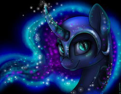Size: 1800x1400 | Tagged: safe, artist:heather-west, nightmare moon, g4, curved horn, female, horn, looking at you, smiling, solo