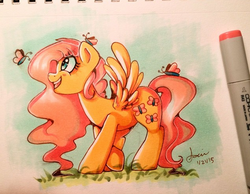 Size: 607x470 | Tagged: safe, artist:y0wai, fluttershy, butterfly, g4, female, solo, spread wings, traditional art