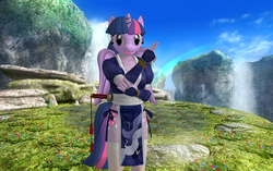 Size: 2808x1765 | Tagged: safe, twilight sparkle, anthro, g4, 3d, dead or alive, kasumi, twilight sparkle (alicorn), xnalara