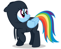 Size: 2500x2000 | Tagged: safe, artist:tizerfiction, rainbow dash, pegasus, pony, g4, read it and weep, clothes, female, high res, looking back, raised hoof, simple background, sneaking suit, solo, transparent background, vector