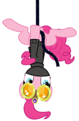 Size: 1300x2000 | Tagged: safe, artist:tizerfiction, pinkie pie, g4, the crystal empire, female, night vision goggles, rope, simple background, solo, transparent background, upside down, vector