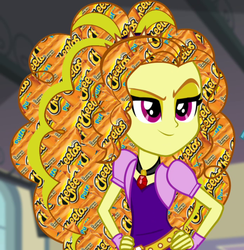 Size: 680x696 | Tagged: safe, adagio dazzle, equestria girls, g4, my little pony equestria girls: rainbow rocks, cheetos, hair edit, puffs