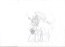 Size: 1024x745 | Tagged: safe, artist:poniesofthekeene, eldar, avatar of khaine, monochrome, ponified, sketch, sword, wailing doom, warhammer (game), warhammer 40k, weapon