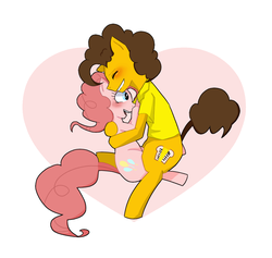 Size: 997x946 | Tagged: safe, artist:kanagu, cheese sandwich, pinkie pie, g4, female, hug, male, pixiv, ship:cheesepie, shipping, straight