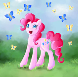 Size: 896x892 | Tagged: safe, artist:kotezio, pinkie pie, butterfly, g4, adorable face, cute, happy