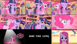 Size: 1922x1090 | Tagged: safe, artist:acedis, pinkie pie, twilight sparkle, g4, ace attorney, capcom, hilarious in hindsight, pink text, pinkamena diane pie, professor layton, professor layton vs ace attorney, purple text, text