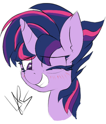 Size: 364x426 | Tagged: safe, artist:magical disaster, twilight sparkle, castle sweet castle, g4, 30 minute art challenge, alternate hairstyle, blushing, cute, grin, punklight sparkle, smiling, wink