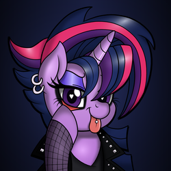 Size: 1900x1900 | Tagged: safe, artist:drako1997, twilight sparkle, castle sweet castle, g4, akanbe, alternate hairstyle, heart eyes, looking at you, piercing, punk, punklight sparkle, tongue out, wingding eyes