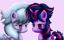 Size: 1024x635 | Tagged: safe, artist:king-sombrero, cloudchaser, twilight sparkle, alicorn, pony, g4, alternate hairstyle, female, mare, punklight sparkle, twilight sparkle (alicorn)