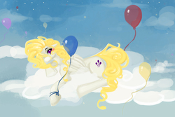 Size: 1500x1000 | Tagged: safe, artist:avannteth, surprise, g1, g4, balloon, cloud, cloudy, female, g1 to g4, generation leap, solo