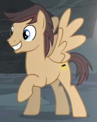 Size: 200x250 | Tagged: safe, screencap, cool beans, pegasus, pony, g4, the cutie map, background pony, grin, male, raised hoof, smiling, solo, spread wings, stallion, tail, wings