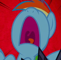 Size: 281x280 | Tagged: safe, rainbow dash, castle mane-ia, g4, animated, female, mare, nose in the air, open mouth, reaction image, screaming, solo, uvula, uvula shaking