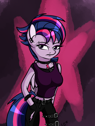 Size: 900x1200 | Tagged: safe, artist:novaspark, twilight sparkle, anthro, castle sweet castle, g4, alternate hairstyle, belly button, belly piercing, bellyring, female, piercing, punk, punklight sparkle, solo, twilight sparkle (alicorn)