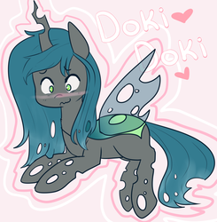 Size: 1280x1306 | Tagged: safe, artist:pegacornss, queen chrysalis, changeling, changeling queen, g4, blushing, cute, cutealis, doki doki, female, heart, solo