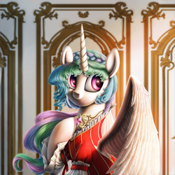 Size: 3000x3000 | Tagged: safe, artist:chryseum, princess celestia, g4, beautiful, clothes, dress, female, high res, solo