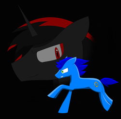 Size: 1024x1007 | Tagged: safe, artist:half-evil-half-good, earth pony, pony, unicorn, anime, horn, male, ponified, rivals, shadow the hedgehog, sonic the hedgehog, sonic the hedgehog (series), sonic x, stallion